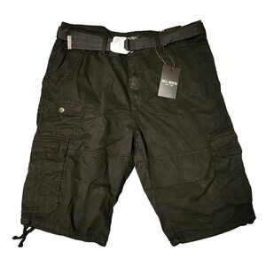 Blu‎ Rock Men's Vintage-Like Cotton Cargo Belted Shorts Black Size 36